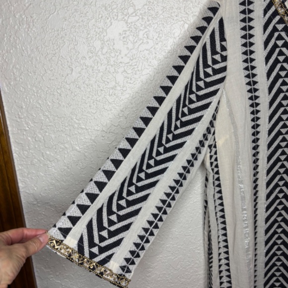 Soft Surroundings Rhea Black Cream Gold Beaded Caftan Dress Women's Size L - Picture 9 of 16